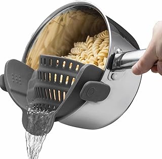 This Solves the Problem: Kitchen Gizmo Snap N' Strain - Silicone Pasta Strainer Clip-On for Pots and Pans - Heat Resistant Colander for Vegetables and Noodles - Kitchen Gadgets for Cooking - Space-Saving Design - Gray