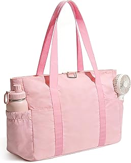 Tote Bag for Women, 26L Capacity Travel Purses Work Bag, Small Zipper Tote Bag for Travel Nurse Gym Teacher, Lightweight Nylon Shoulder Handbag with Hidden Yoga Mat Strap