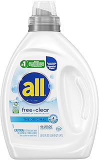 all free clear, Original, Liquid Laundry Detergent for Sensitive Skin, Unscented and Hypoallergenic, Concentrated, 50oz, 66 Loads