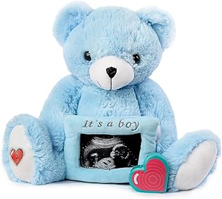 My Baby’s Heartbeat Bear, 20 Second Re-Recordable Voice Recorder Plush Keepsake, 3x5 Ultrasound Frame for Baby’s Heartbeat Memory, Pregnancy (Not a Medical Device), It's a Boy Blue