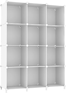This Solves the Problem: AWTATOS Cube Storage Organizer Storage 12 Cube Bookshelf DIY Plastic Closet Clothes Storage Shelves with Wooden Mallet, Stackable Storage Solution for Home, Bedroom, White