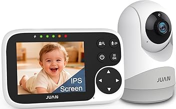 JUAN Baby Monitor with Camera and Audio, No WiFi 100% Private, 3500mAh Long Battery, 1000ft Range Connection, Remote Pan-Tilt-Zoom, Crystal Night Vision, 2-Way Talk for Newborn Infant