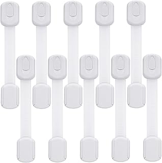 Goodv Child Safety Cabinet Locks - (10 Pack) Baby Proofing Latches to Drawer Door Fridge Oven Toilet Seat Kitchen Cupboard Appliance Trash Can with 3M Adhesive - Adjustable Strap No Drill No Tool