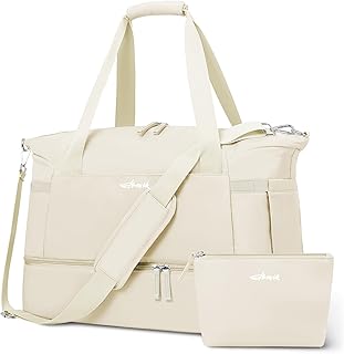 ETRONIK Gym Bag for Women, Personal Item Travel Bag with Shoes Compartment, Weekender Overnight Duffel Bag with Wet Pocket, Carry On Bag for Women, Travel, Gym, Weekend (Beige)