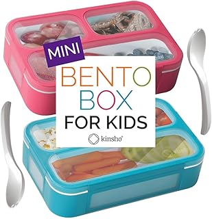 Small Snack Containers for Kids Toddlers - 3 Compartments (Set of 2) - Leak-Proof Reusable Boxes with Lids -BPA-Free Plastic Mini Bento Lunch Box - Ideal for School, Daycare - Holds 2 Cups (Pink+Blue)