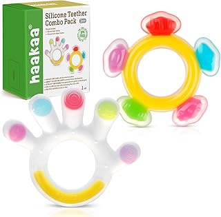 Haakaa Silicone Teether Combo - Baby Freezer Teething Toy - Soft Cold Teether - Soothe Teething Pain & Itching Gums - Perfect Size - Palm & Ferris Wheel Shape for 3M+ Babies BPA Free - 2 pk