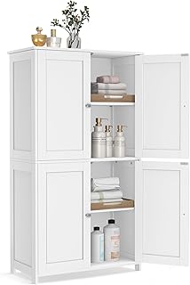 Price Drop: VASAGLE Floor Storage Cabinet, Shaker Cabinet with 2 Adjustable Shelves, 4 Doors, Tall Freestanding Organizer Unit, for Kitchen Bathroom Living Room, Cloud White UBBC553WH01S