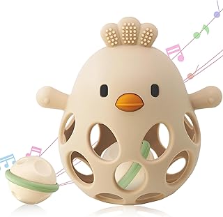 ChooKaChoo 2-in-1 Baby Teething Rattle Toy, Sensory Grasping Teether for Infants 3-12 Months, 100% Food-Grade Silicone, Easy to Hold, Soothing & Developmental, BPA Free