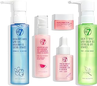 W7 Self Care Skincare Set | Face Cleanser, Toner, Serum, Moisturizer & Lip Mask | Complete Daily Face Routine | Full Size, Long Lasting Products to Use at Home