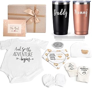 New Mom Gifts for Women, 9 Pcs Best Pregnancy Gifts Basket for New Parents, Gender Reveal Ideas Gift Set for First Time Mom Dad Expecting Parents to Be Gender Reveal Baby Shower Newborn