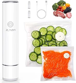 Handheld Vacuum Sealer for Food, 65kPa Portable Vacuum Pump with 20 BPA-Free Reusable Food-Grade Bags, Type-C Rechargeable for Meal Prep, Leftovers, Freezer Storage, Sous Vide & Containers