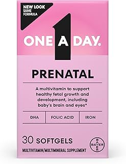 One A Day Prenatal Vitamins- Folic Acid, Iron, Omega- 3 (DHA), Pregnancy Vitamins for Women, Prenatal Multivitamin for Mom and Baby Support, Pregnancy Must Haves 30 Ct (Packaging May Vary)