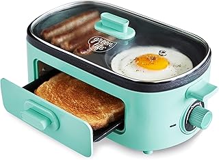 Hidden Gem Find: GreenLife 3-in-1 Breakfast Maker Station, Healthy Ceramic Nonstick Dual Griddles for Eggs Meat Sausage Bacon Pancakes and Breakfast Sandwiches, 2 Slice Toast Drawer, Easy-to-use Timer, Turquoise