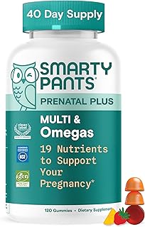 SmartyPants Prenatal Multivitamin Gummies, Omega 3 (DHA/EPA), Methylfolate, Biotin, Vitamin D3, C, Vitamin B12, B6, Vitamin A, K & Zinc, Gluten Free, 120 Count (40 Day Supply)