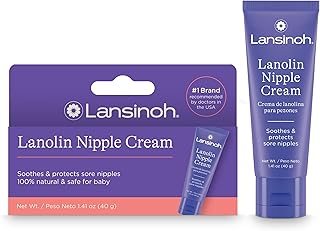 Lansinoh Lanolin Nipple Cream Safe for Breastfeeding Baby, 100% Natural Nipple Butter, Breastfeeding Essentials for Postpartum Moms, 1.41 Ounces