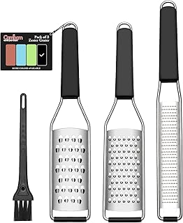 Baby Shower Gift Idea: Cambom Lemon Zester Grater Three-piece Suit - Heavy Duty Kitchen Tool for Parmesan Cheese, Ginger, Garlic, Nutmeg, Chocolate, Vegetables，Fruits，Stainless Steel Grater Dishwasher Safe Black