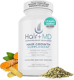Hair Plus MD Hair Growth Supplement, 120 Capsules – Supports Hair Growth & Density – Dermatologist-Developed with Collagen & Vitamins – Gluten-Free, Toxin-Free, Non-GMO – 1 Month Supply