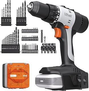 _SKIP_Litheli 20V Cordless Drill Set, 1/2-Inch Keyless Chuck, 443 In-lbs Torque, 2.0Ah Battery with Power Bank Function & Type-C Charging, 64-Piece Home Tool Kit with Bag for DIY & Home Repairs