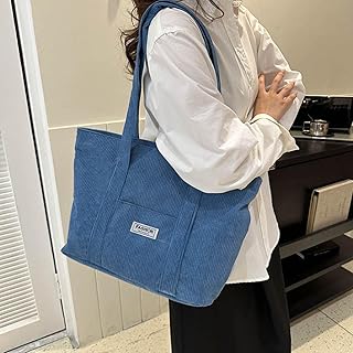 Corduroy Tote Bag for Women, Canvas Handbags Shoulder Bag with Pockets for Travel Work Shopping Gym Storage Backpack Wallet