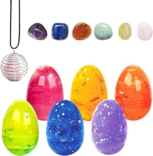 6PCS Easter Eggs with Crystal Gem Stones for Easter Theme Party Favors, Supplies for Easter Egg Hunt, Basket Stuffers/Fillers, Classroom Prize Supplies Toddler Boys Girls
