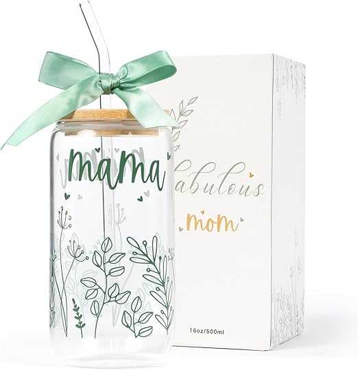Amazon Deal Alert: Gifts for Mom-Bow Mama Glass Cup with Lids and Straws Cute Aesthetic Iced Coffee Cup Smoothie Tumbler Gift for Mothers Day Christmas New Mom to be Personalized Birthday Presents for Women 16oz