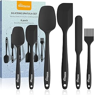 NileHome Silicone Spatula Set, 6 Pieces Food Grade Kitchen Utensils with Silicone Brush Heat Resistant BPA-free Rubber Spatula for Scraping, Baking, Cooking, Mixing