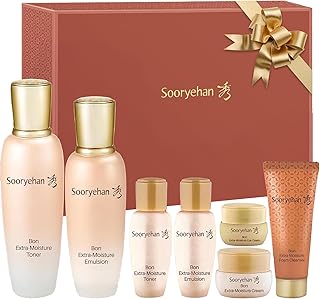Sooryehan Bon Extra Moisture Korean Skin Care Gift Set (13.01 Fl Oz) - Luxury Premium High-end by LG Beauty. Hydrating Toner, Emulsion Lotion, Cleansing Foam, Eye Cream.