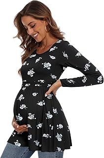 Women's Maternity Tops Short & Long Sleeve Pleated Waist Shirts Pregnancy Clothes