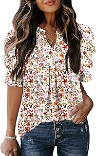 Hidden Gem Find: Women's Puff Short Sleeve Shirt V Neck Summer Tops Casual Fashion T Shirts Loose Fit Blouses