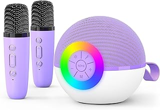 Perfect Gift Idea: goopow Mini Karaoke Machine Speaker for Kids Adults, Portable Bluetooth Microphone Song Toys with LED Light, Best Chritmas Birthday Festival Gift for 3 4 5 6 7 8+ Year Old Girls Boys (Purple-2MIC)