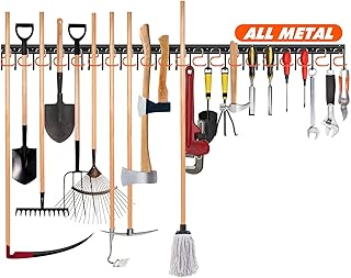 68'' All Metal Garden Tool Organizer Adjustable Garage Tool Organizer Wall Mount Garage Organizers and Storage with Heavy Duty Hooks Tool Hangers for Garage Wall, Shed, Garden