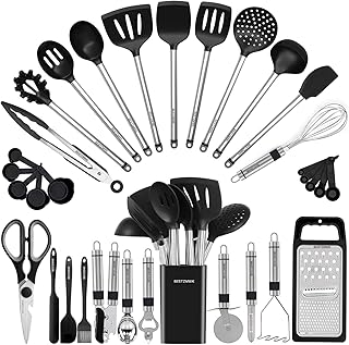 Limited Time Deal: Kitchen Utensil Set-Silicone Cooking Utensils-33 Kitchen Gadgets & Spoons for Nonstick Cookware-Silicone and Stainless Steel Spatula Set-Best Kitchen Tools, Useful Pots and Pans Accessories