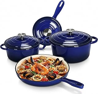 LIFERUN Nonstick Enameled Cast Iron Cookware Set, 7Pcs Pots and Pans Set, Gas/Induction Dutch Oven Set, PFOA & PFAS Free
