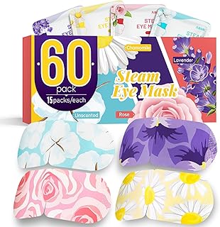 AROIC 60 Pack Steam Eye Masks Disposable, Heated Eye Mask Warm Compress for Eyes, Relaxation Mothers Day Gifts Self Care for Women, Spa Travel Essentials - Lavender, Unscented, Chamomile, Rose