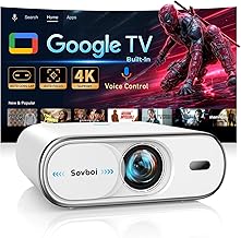 4K Projector with Google TV:3000 Brightness/Auto Lens Cap & 4D Keystone/Auto Focus & AI Voice Control, Sovboi Portable Outdoor Projector with WiFi & Bluetooth, Smart Movie Proyector for Streaming Apps