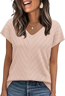 Short Sleeve Sweater for Women V Neck Trendy Summer Tops 2026 Beach Vacation Clothes Travel Business Casual Outfits
