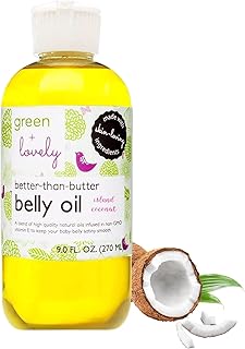 Green + Lovely Better than Butter Belly Oil Pregnancy Stretch Mark Prevention, Stretch Mark Cream, Pregnancy Must Haves, Pregnancy Essential, Enhanced Vitamin E Skin, 9 Fl Oz Island Coconut