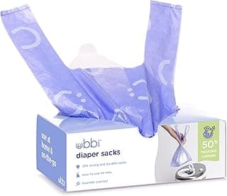Ubbi Disposable Diaper Sacks, Lavender Scented, Easy-To-Tie Tabs, Diaper Disposal or Pet Waste Bags, 200 Count