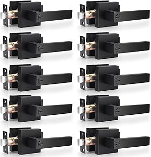 Probrico 10 Pack| Matte Black Door Handles Privacy Door Levers, Heavy Duty Bed and Bath Door Locks Interior Keyless Locksets, Reversible Flat Levers with Square Rosette