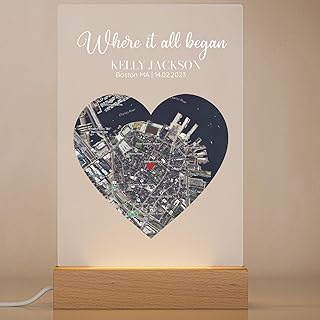 Hidden Gem Find: Where It All Began – Custom Satellite Map Plaque | Personalized Couple Gift with Names & Coordinates | Romantic LED Night Light Home Decor | Unique Love Keepsake for Him or Her