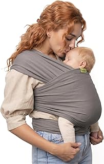 Boba Baby Wrap Carrier – Original Baby Sling Carrier for Newborns (7–35 lbs), Soft, Secure, Hands-Free & Ergonomic, Ideal for Comfortable Bonding, New Parents (Grey)