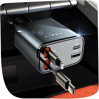 LISEN Retractable Car Charger, Gifts for Him Her, Cars Adapter USB C Fast Charger, gifts for Mothers Day Travel Essentials Car Accessories for Men Women Gifts for iPhone 17 16 15 14 13 12, Samsung S26