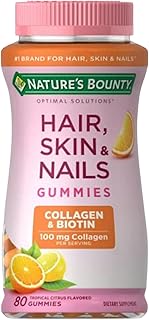 Nature's Bounty Optimal Solutions Hair, Skin & Nails with Biotin and Collagen, Citrus-Flavored Gummies Vitamin Supplement, 2500 mcg, 80 Ct, 40 Total Servings