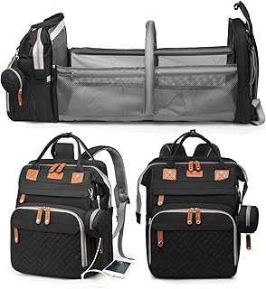 Jeryswet Baby Diaper Bags with Changing Station, Waterproof Large Capacity Diaper Bag Backpack for Moms Dads with USB Charging Port and Stroller Straps, Baby Shower Gifts, Black