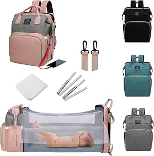 Diaper Bag with Changing Station,Diaper Bag Backpack，7 in 1 Travel Baby Diaper Bag,Mommy Bag With USB Charging Port (Pink-Grey)