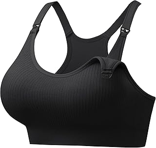 Angelhood Nursing Sports Bras for Breastfeeding, Ribbed Support Maternity Bra Wireless Seamless Sleep Bralette for Pregnancy