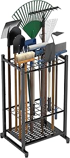 Hidden Gem Find: Garden Tool Organizer, Yard Tool Tower Rack for Garage Organization and Storage, Up to 35 Long-Handled Tools/Rakes/Brooms, Heavy Duty Steel Garden Tool Stand for Shed, Outdoor, Black