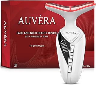 AUVERA 7-in-1 Face & Neck Beauty Massager with Light Therapy, Heat and Smart Vibration for Wrinkles, Fine Lines & Skin Tone | Multi-Light Therapy for Lift, Radiance & Smooth Skin, Z1 - White
