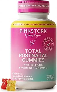 Pink Stork Total Postnatal Vitamin Gummies - Multivitamin for Postpartum Recovery and Lactation Support - Folic Acid, B6, and Vitamin C - Postpartum Essentials - 60 Gummy Vitamins