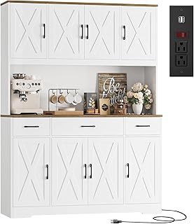 Amazon Deal Alert: HOSTACK 71" Tall Pantry Cabinet with Charging Station, 55" Wide Kitchen Pantry Storage Cabinet with Countertop, Large Kitchen Hutch with Storage Drawers and Microwave Stand for Dining Room, White